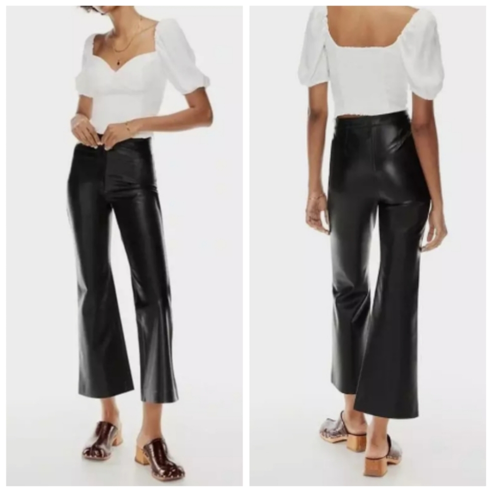 Aritzia Wilfred Adele Faux Leather Kick Flare Pants New NWT Size 00 High Rise - Picture 12 of 12